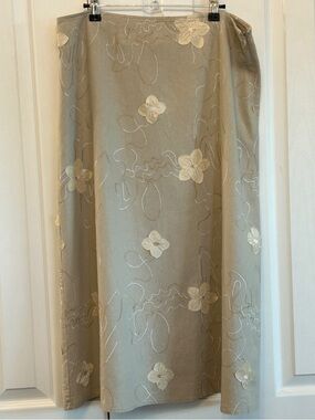 Vintage Robert Kitchen Linen Blend Midi Skirt Floral Appliqué Size 12